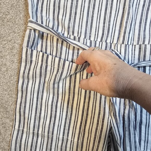 BeachLunchLounge Striped Tie Waist Linen Cotton Jumpsuit Women's Size Medium - Picture 6 of 16